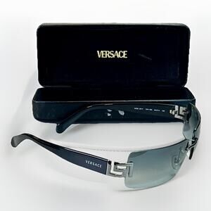 Versace MOD 2017 1001/8G Rectangle Rimless Unisex Black Sunglasses w/ Case